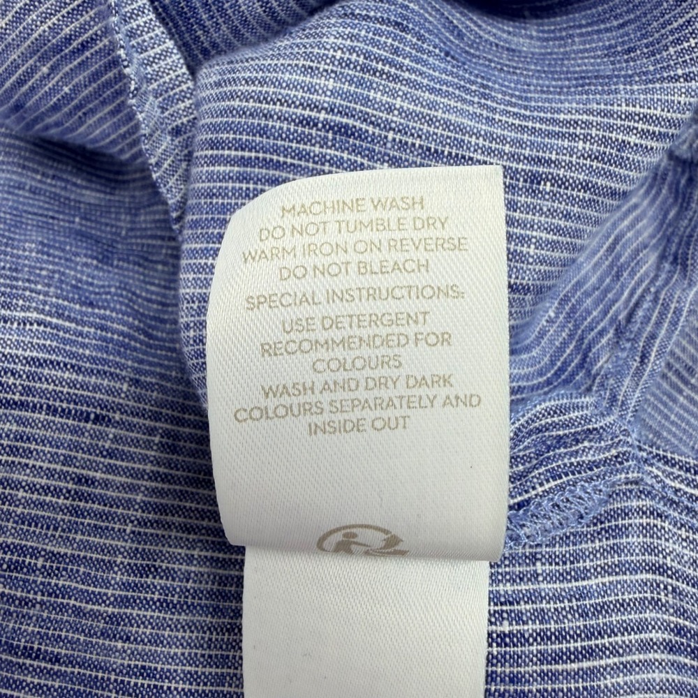 Boden Linen Blouse Womens 10 Blue White Striped Button Back Coastal Preppy - Picture 7 of 11